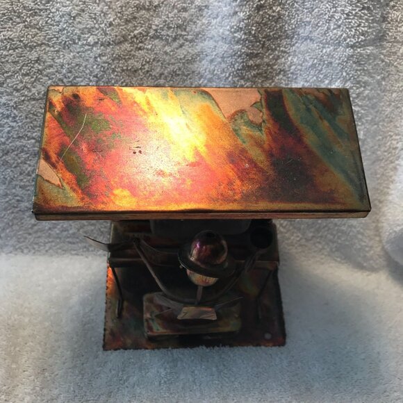 Handmade Copper Desk Music Box With Quirky Figurine & Coffee Cup Sitting At Pian - Picture 5 of 11
